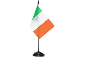 ANLEY Ireland Deluxe Desk Flag Set - 6 x 4 Inch Miniature Irish Desktop Flag with 12" Solid Pole - Vivid Color and Fade Resistant - Black Base and Spear Top