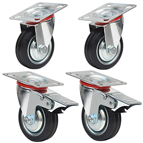 Yahee 4er Set Transportrollen Schwenkrollen Möbelrollen Laufrolle Gummi lenkbar 75mm 50kg Tragkraft 2 mit Bremse - 2