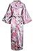Produktbild BABEYOND Damen Morgenmantel Maxi Lang Seide Satin Kimono Kleid Pfau Muster Kimono Bademantel Damen Lange Robe Schlafmantel Girl Pajama Party 135cm Lang (Maulbeere Wine)