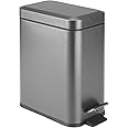mDesign Small Modern 1.3 Gallon Rectangle Metal Lidded Step Trash Can, Compact Garbage Bin with Removable Liner Bucket and Handle for Bathroom, Kitchen, Craft Room, Office, Garage - Graphite Gray