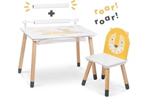 Beeloom - Mesa Multiusos Infantil de Madera, Jungle Drum, 60x40x44cm para niños con 1 Silla, Set mesilla y Sillita, Escritorio Multifuncional multiactividades