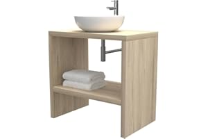 VE.CA.S.R.L. Mobiletto bagno a terra - Mensola lavabo portaoggetti, anche su misura, in 9 diverse colorazioni design 100% made in italy, per bagno e lavabi d'appoggio (Quercia sherwood, L100 - P50 - H78 cm)