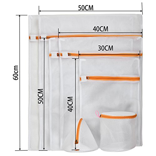 elander Wäschenetz [7 Stück] Wäschesack Premium Qualität Wäschetasche Wäschebeutel für Waschmaschine [Orange] - 2