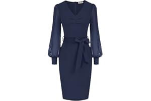 GRACE KARIN Robe Crayon pour Femme Robe de Cocktail à Manches Longues de Lanterne Robe de Soirée Chic et Élégante Robe Moulante à Taille Marquée