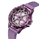Hswt Armbanduhren Damen Damenmode Quarzuhr Damenuhr Edelstahl Netzgurt Wasserdicht Ultradünn Magnetschnalle Zubehör ansehen Analoge Quarzuhr,Purple