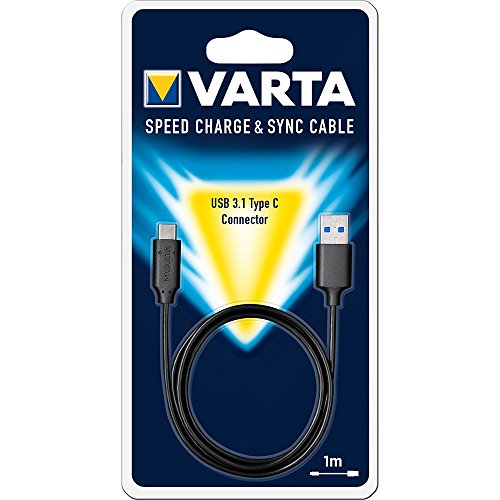 Varta Speed USB Typ C Lade- & Datenkabel für USB Typ C kompatibel mit Geräten wie Macbook 12“ (2015) & Pro, Samsung Galaxy, Google Nexus 5X/ 6P, OnePlus 2/ 3, Lumia 950 / 950XL, Huawei P9 & Zen Pad 8.0, Sony Xperia XZ – Schnellladekabel Synchronisationskabel USB Type C Kabel – 1m Länge – Schwarz - 2