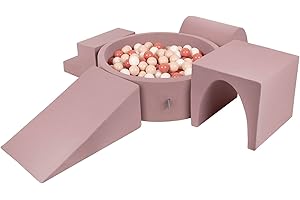 KiddyMoon Aire De Jeux en Mousse avec Rond Piscine À Balles (300 Balles) Fosses À Boules pour Enfants Jouets Parcours Obstacles, Bruyère: Beige Pastel/Saumon/Blanc
