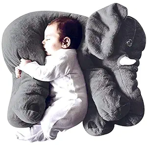 MummaSmile Big Size Fibre Filled Cotton Stuffed Animal Elephant Shaped Baby Pillow for Kids Toddlers and Baby Boy or Girl of Plush Material(Grey, 63 cm)