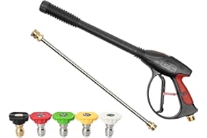 BEKASA Pistola lavado alta presión con lanza extensión varita, pistola lavado presión, limpiador pulverización eléctrico lanza, 5 boquillas conexión rápida para limpieza de ventanas, coche, hogar, mascotas