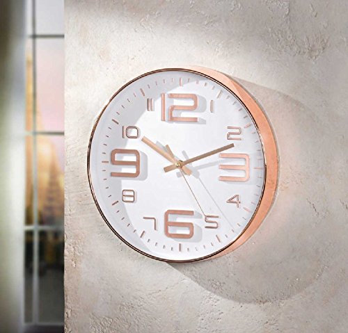 SIDCO ® Wanduhr Glamour weiß Kupfer Bürouhr Wand-Deko Uhr 3D Ziffern rund 30 cm - 2