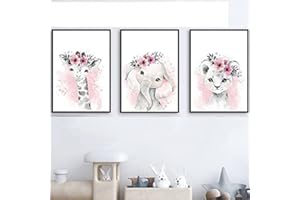 NORDIC IDEAS Juego de 3 Laminas Animales Bebe Pósteres Pared Lienzo Decorativo Elefante Rosa Mural Decoración Habitación Infantil Cuadros Dormitorios Sin Marco NPTWC008-L
