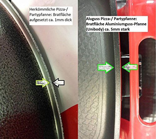 Neudorf Elektronik Manufaktur XXL Partypfanne Bratfläche Aluminium-Guss Pfanne (!!!Unibody!!! – kein aufgesetztes Blech – siehe Vergleichsbild) ca. 5mm stark/ Elektrische Pizzapfanne Elektropfanne Bratpfanne/ Antihaft-beschichtung/ 1500 Watt (100-240 °C)/ Maße: 40x30cm - 4