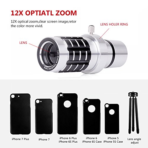 Teleobjektiv Handy 12X universal Smartphone Tele Linse Kamera ZubehÃ¶r HD optischer Zoom Lens Aufsatz Set mit Zeiss fÃ¼r iPhone 8 plus 7 plus /6s plus / 6 plus/ 8 / 7 / 6S / 6 /5 /5s (12X)