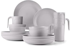 Odoland Kit de Vaisselle Camping 16Pcs, Kit Camping Couvert pour 4 Personnes, Set de Couverts Pique-Nique avec Assiettes Bols Tasses etc. pour Camping, Cuisine, Randonnée, Pique-Nique