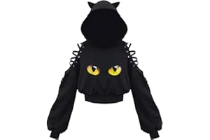 PANOZON Sudadera Corta con Capucha Orejas de Gato para Mujer Chicas Disfraz de Anime Ropa Graciosa