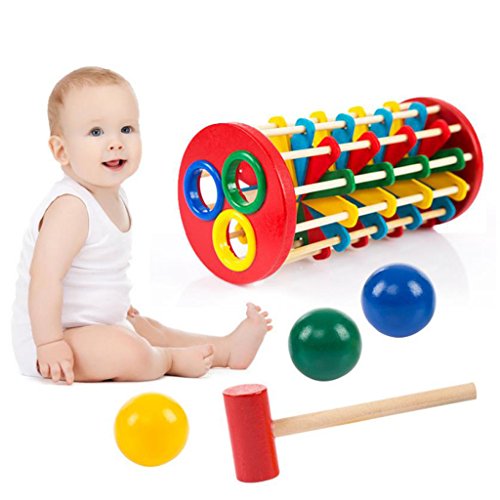 MagiDeal Hot Sale Infant Toy Educational Toy Wooden Multicolour Ball Ladder Toy Knock
