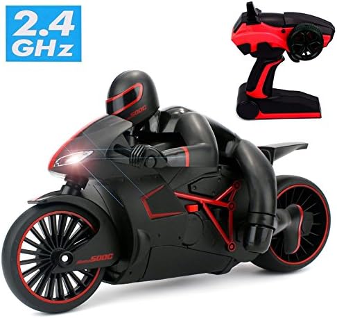 CR 4CH 2.4GHz RC Motorcycle Full-Scale Electric Remote Control Off Road Motorbike Buggy Cars with LED Headlights (Red)