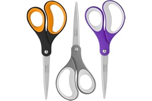 LIVINGO Scissors, 8" Office Stationery Set, Fabric Dressmaking Sewing Scissors, Sturdy Sharp All Purpose Shears for Home School Craft DIY, Titanium Coated Blades, Comfort Grip, 3-Pack