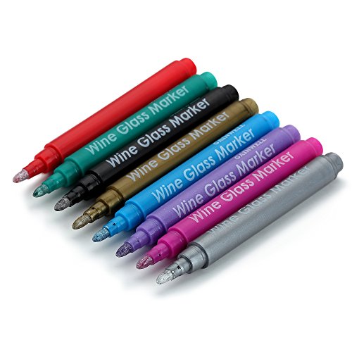 GAINWELL WEINGLAS MARKER / STIFTE – 8-teiliges Set, lebensmittelecht, zum Beschriften von Gläsern - 4