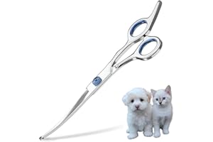 OVALA 7" Curved Dog Grooming Scissors with Safety Round Tips, Light Weight Professional Pet Grooming Shears Stainless Steel for Dogs Cats Pets