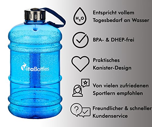 VITABOTTLES Gym Bottle Fitness Trinkflasche 2.2 Liter 2200ml XXL BPA-frei DHEP-frei Sport Water Jug Wasserkanister Water Gallon / Empfohlene Trinkmenge über den Tag - 2