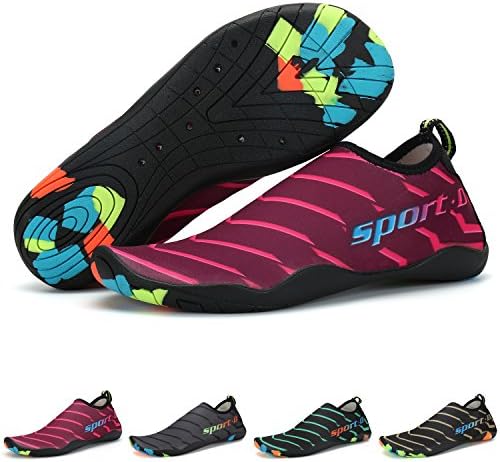 TUCSSON Unisex Water Shoes Quick Dry Breathable Aqua Shoes Men Women for Pool Swim Beach Yoga Surf Diving Snorkeling Boating Barefoot Socks,Purple Rose Red,EU 41