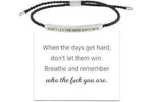 WSRRDRECVHi Dont Let The Hard Days Win Bracelet for Women, Men - Adjustable Braided Rope Engraved Wristband - Motivational Tube Bracelet - Unisex Adult, Teen - Black