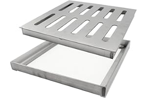 VIBEO Canaletta Scolo Acqua Piovana Griglia di Scarico Quadrata in Acciaio Inox 304 con Base, Copertura Robusta per Canalette Esterne per Giardino, Copertura per Fognatura del Bagno per Bloccare i Detriti(1