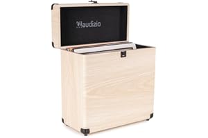 Audizio RC32 Étui de Rangement pour Vinyle 33 Tours - Frêne, Mallette pour 30 à 35 Vinyles, Coins Renforcés, 34,5 x 16,5 x 38 cm, Idéale pour Transporter Vos Vinyles en Toute sécurité