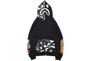 PADOLA Homme Bape Sweat à Capuche Veste Bape Shark 3D Impression Bape Shark Hoodie Camouflage Veste Bape Sweat Zipper