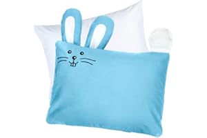 kinder Fluff Cuscino per bambini, federa design coniglietto blu - 33x46 cm Resistente, ipoallergenico, lavabile in lavatrice, chiusura a busta. Perfetto per lettino, set letto bebè, e viaggio