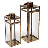 - 2tlg. Laternen-Set Multistore 2002 2tlg. Laternen-Set H49,5/38,5cm mit Ledergriff, Kupfer - Laterne Windlicht Gartenlaterne Kerzenhalter Gartenbeleuchtung Dekoration