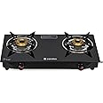 Candes Glass Gas Stove 2 Burners Premium Die Cast Alloy | Manual Ignition Tornado Burner With 6 mm Toughened Glass Top | Nylon Ergonomics Knob | LPG Compatible | ISI Certified | 1 Yr Warranty | Black
