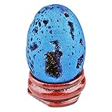 Nupuyai Druzy Agate Geode Crystal Egg With Stand, Blue Titanium Coated Quartz Cluster Specimen Spiritual Healing Stone For Home Decor