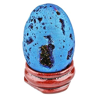 Nupuyai Druzy Agate Geode Crystal Egg With Stand, Blue Titanium Coated Quartz Cluster Specimen Spiritual Healing Stone For Home Decor