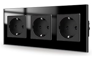 JIMEIDA Toma de cristal en color negro, empotrar, bases Schuko de 3 vías, contacto de protección, toma de pared 16Amp, 250V, 228mm*86mm