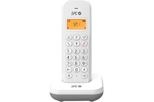 SPC Keops – Téléphone Fixe sans Fil avec écran Lumineux, Identification de l'appelant, 50 Contacts, Mode ÉCO, compatibilité Gap, Date et Heure à l’écran - Blanc