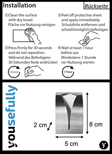 yousefully Handtuchhalter selbstklebend ohne Bohren „Schlitz“ aus Edelstahl – Matt – Handtuchklemme – Handtuchhalterung mit Klemme – Handtuchhaken – 8 x 5 x 2 cm - 6