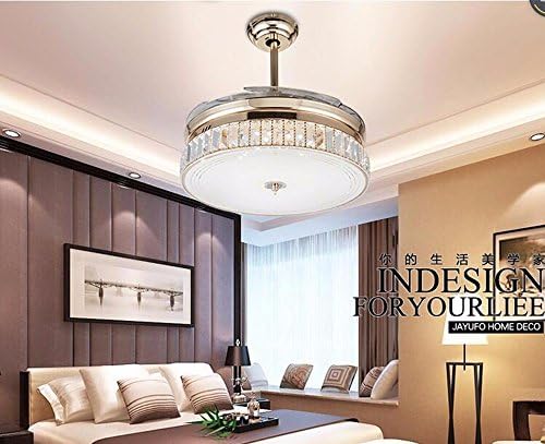 FGSGZ Crystal Ceiling Fan Lights Invisible Fan Chandelier Iving Room Modern Led Gold Color White Light Remote Control 36 Inches