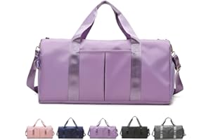 ACNCN Sports Gym Bag with Wet Pocket and Shoes Compartment, Waterproof Dry Wet Separated Gym Bags, Travel Holdall Duffel Bag for Men and Women(Light Purple)