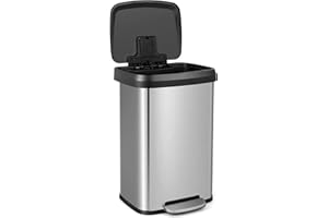 TANGZON 50L/68L Recycling Pedal Bin, Stainless Steel Kitchen Bin with Soft Close Lid, Handle & Non-Slip Base, Fingerprint-Proof Waste Separation Trash Can (50L, with Deodorant Box, Silver)
