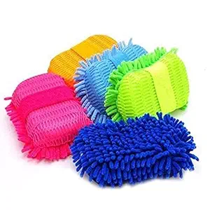 SHOPEE BRANDED Car Washing Sponge With Microfiber Washer Towel Duster For Cleaning Car. Bike Vehicle (Color May Vary (1) (pack of 1)