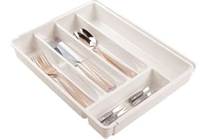 mDesign Cubertero de plástico libre de BPA extensible para cajones y muebles de cocina – Organizador de cocina con 6 compartimentos – Separador de cajones de cocina, baño u oficina – color crema