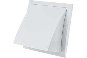 LIRAST 190x190mm / Ø 125mm Blanche Grille D'aération avec Clapet Anti-retour - Grill de Ventilation en ABS Plastique - Protège la Façade et Empêche l'entrée D'air Froid