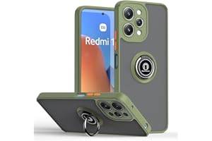 SEAHAI Funda para Xiaomi Redmi 12 Estuche, Translúcida Escarchado Duro PC Carcasa Antigolpes TPU Bumper Silicona Cubierta con 360° Anillo Soporte de Metal, Ejercito Verde
