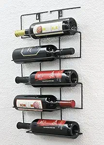 INDIAN DECOR Metal Wine Shelf/Bottle Holder/Wall Mounted Wine Shelf/Wine Rack/Wine Bottle Holder - Black