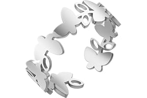 kkjoy Anello di Farfalle e Fiori a Cinque Petali in Acciaio Inossidabile Anelli Aperti Regolabili per Donne Ragazze