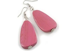 AVALAYA Pink Teardrop Wooden Earrings/Lightweight/ 65mm L