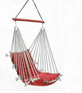 Curio Centre Padded Cotton Hammock Hanging Chair Indoor Outdoor Use (Red)