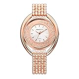 Damenuhren Scrollbar Strass Großes Zifferblatt Quarzwerk Armband Uhren für Damen Edelstahlband Luxus, Rose Gold